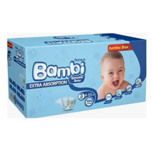 Sanita Bambi, Size 3, Medium, 6-11 Kg, Jumbo Box, 104 Diapers