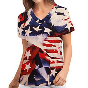 Women's Going out T shirt American Flag National Flag Pocket Print V Neck Basic Tops Loose Blue Red Rainbow Lightinthebox