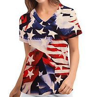 Women's Going out T shirt American Flag National Flag Pocket Print V Neck Basic Tops Loose Blue Red Rainbow Lightinthebox - thumbnail