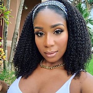 Curly Headband Wig Human Hair Wigs for Black Women 14 inch Brazilian Curly None Lace Front Wigs Human Hair Scarf No Gel Gluelees Remy Hair Headband Wig Lightinthebox