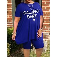 Women's Plus Size Curve Casual Dress Two Piece Dress Letter Midi Dress Short Sleeve Print Basic Crew Neck Fashion Daily Black Wine Summer Spring XL 2XL 3XL 4XL 5XL Lightinthebox - thumbnail