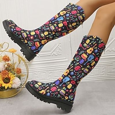 Women's Boots Motorcycle Boots Animal Print Plus Size Outdoor Christmas Halloween Knee High Boots Winter Wedge Heel Round Toe Classic Casual Comfort PU Zipper Solid Color Black White miniinthebox Women's Boots Motorcycle Boots Animal Print Plus Size Outdoor Christmas Halloween Knee High Boots Winter Wedge Heel Round Toe Classic Casual Comfort PU Zipper Solid Color Black White miniinthebox
