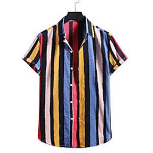 Men's Shirt Other Prints Striped Print Short Sleeve Casual Tops Simple Lightweight Comfortable Beach Rainbow Lightinthebox