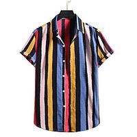 Men's Shirt Other Prints Striped Print Short Sleeve Casual Tops Simple Lightweight Comfortable Beach Rainbow Lightinthebox - thumbnail