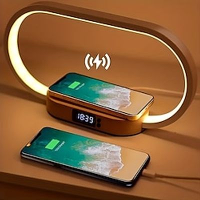 Multifunction Wireless Charger Pad Stand Clock LED Desk Lamp Night Light USB Port Fast Charging Station Dock For IPhone Samsung miniinthebox