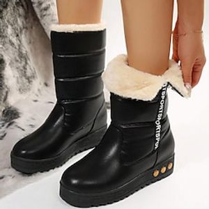 Men's Women's Boots Platform Boots Snow Boots Combat Boots Daily Mid Calf Boots Zipper Platform Flat Heel Round Toe Fashion Casual Minimalism PU Zipper Black Red Brown miniinthebox