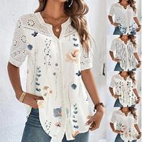 Women's Shirt Blouse Floral Daily Vacation Button Cut Out Print Black Short Sleeve Casual V Neck Summer Lightinthebox