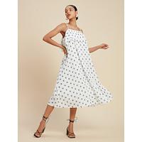 Chiffon Pleated Dot Swing Midi Dress