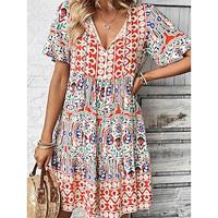 Women's Casual Dress Summer Dress Boho Chic Dresses Floral Print V Neck Mini Dress Boho Daily Vacation Short Sleeve Summer Lightinthebox