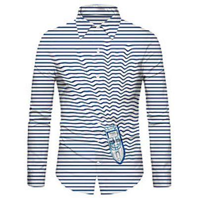 Men's Shirt 3D Print Striped Waves 3D Print Button-Down Long Sleeve Casual Tops Casual Fashion Comfortable Blue Lightinthebox