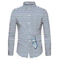Men's Shirt 3D Print Striped Waves 3D Print Button-Down Long Sleeve Casual Tops Casual Fashion Comfortable Blue Lightinthebox - thumbnail