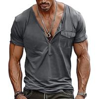 Men's T shirt Tee Tee Short Sleeve Shirt Tee Top Plain V Neck Street Vacation Short Sleeve Pocket Clothing Apparel Fashion Designer Basic Lightinthebox