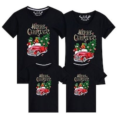 Family Christmas T shirt Graphic Snowman Home Print Light Yellow Black White Long Sleeve Mommy And Me Outfits Active Matching Outfits Lightinthebox