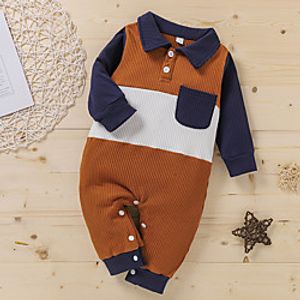 Baby Boys' Basic Color Block Print Long Sleeve Romper Brown Lightinthebox