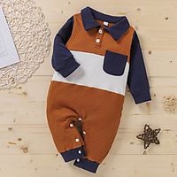 Baby Boys' Basic Color Block Print Long Sleeve Romper Brown Lightinthebox - thumbnail