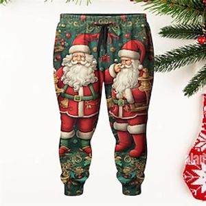 Santa Claus Casual Men's 3D Print Christmas Pants Sweatpants Joggers Outdoor Street Casual Daily Polyester Green S M L Mid Waist Elasticity Pants Lightinthebox