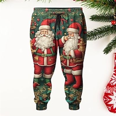 Santa Claus Casual Men's 3D Print Christmas Pants Sweatpants Joggers Outdoor Street Casual Daily Polyester Green S M L Mid Waist Elasticity Pants Lightinthebox