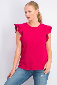 Womens Slub Ruffle Sleeve Top  Dark Pink