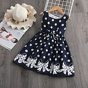 Kids Little Girls' Dress Sundress Polka Dot School Casual Lace Trims Print Blue White Knee-length Sleeveless Active Dresses Summer Regular Fit 3-10 Years miniinthebox
