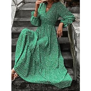 Women's Casual Dress Winter Dress Swing Dress Floral Ruched Print V Neck Long Dress Maxi Dress Active Fashion Outdoor Daily Long Sleeve Slim Black Red Green Fall Winter S M L XL Lightinthebox