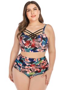 Plus Size Multicolor Print Square Neck Sleeveless Swimwear