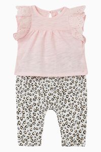 Embroidered Top & Leopard Leggings Set