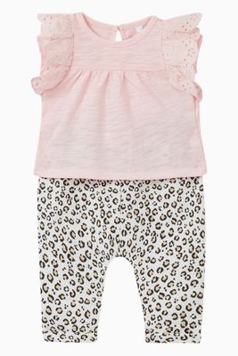 Embroidered Top & Leopard Leggings Set