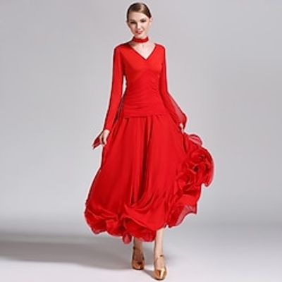 Ballroom Dance Dress Pure Color Women's Performance Training Long Sleeve Natural Chiffon Milk Fiber Lightinthebox