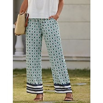 Women's Straight Pocket Micro-elastic Natural Pants Vacation Light Green S M L Lightinthebox