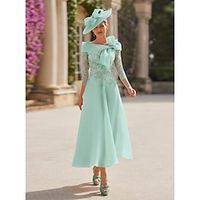 A-Line Mother of the Bride Dress Wedding Guest Elegant Vintage Straight Neckline Ankle Length Organza Short Sleeve Short Jacket Dresses with Appliques Flower 2024 Lightinthebox