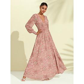 Chiffon Wedding Guest Elastic Waist Floral Maxi Dress