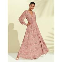 Chiffon Wedding Guest Elastic Waist Floral Maxi Dress