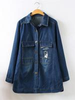 Casual Embroidery Patch Lapel Denim Coat - thumbnail