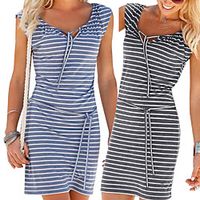 2020 cross-border hot-selling new summer slim striped belt casual dress miniinthebox - thumbnail