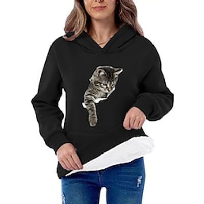 Women's Pullover Cotton Casual Front Pocket Olive Green Black Red Plain Casual Round Neck Long Sleeve Only tops Micro-elastic Fall  Winter Lightinthebox