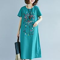 national style retro mid-length skirt 2021 summer new temperament embroidered cotton and linen skirt loose and thin dress covering meat miniinthebox - thumbnail