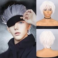 Cosplay Costume Wig Synthetic Wig Straight kinky Straight Pixie Cut Neat Bang Machine Made Wig 10 inch White Synthetic Hair Women's White miniinthebox