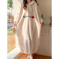 Women's Fleece Bathrobe Dress Letter Fruit Plush Casual Comfort Home Daily Bed Coral Fleece Coral Velvet Warm Hoodie Long Sleeve Embroidery Fall Winter Black Pink Lightinthebox - thumbnail