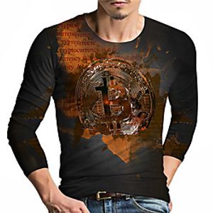Men's Unisex Tee T shirt Shirt 3D Print Graphic Prints Bitcoin Print Long Sleeve Daily Tops Casual Designer Big and Tall Brown Lightinthebox
