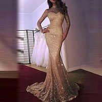 Women's Party Dress Bodycon Long Dress Maxi Dress Gold Long Sleeve Pure Color Sequins Mesh Winter Fall High Neck Party Elegant Party Fall Dress Slim 2022 S M L XL / Wedding Guest / Winter Dress miniinthebox - thumbnail