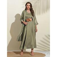 Women's Casual Kimono Satin Green For CasualWeekendNormal Size S M L Lightinthebox