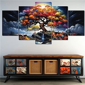 5 Panels Wall Art Canvas Botanical Tree of Life Prints Posters Painting Home Decoration Wall Hanging Gift Rolled Canvas No Frame Unframed Unstretched miniinthebox