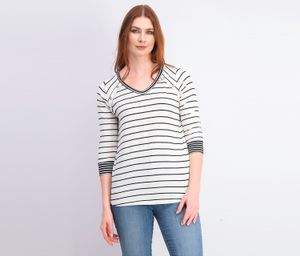 Womens Lexi Button Details Stripe Knit Top  White/Black