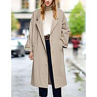 Women's Coat Casual Daily Fall Winter Long Coat Regular Fit Warm Casual Jacket Long Sleeve Solid Color Modern Style khaki Black miniinthebox - thumbnail