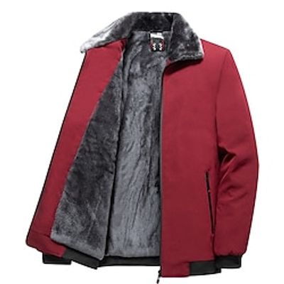 Men's Sherpa Jacket Pocket Short Casual  Daily Fall  Winter Solid  Plain Color Wine Black Puffer Jacket Lightinthebox