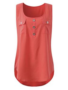 Casual Women Solid Sleeveless O-Neck Pockets Tank Tops