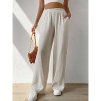 Women's Wide Leg Polyester Plain Silver Dark Navy Streetwear High Waist Long Street Daily Wear Summer Spring Lightinthebox