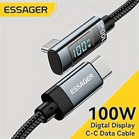 Essager 100W USB C To USB C Fast Charger 90 Degree Angle Charging Cable Display 5A Fast Charging USB C Data Cord miniinthebox