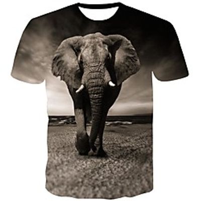 Men's T shirt Shirt 3D Print Graphic Animal Print Short Sleeve Daily Tops Streetwear Round Neck Dark Gray miniinthebox