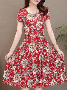 Round Neck Floral Printed Skater Dress